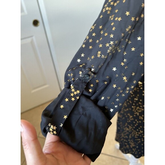 Solitaire Anthropology Black Stars Gold Roll Tab Long Sleeve Size Medium Button - Picture 5 of 16